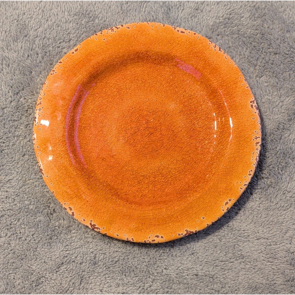Pier 1 Carmelo Orange Dinner Plates 11" Melamine Crackle Set of 4 LN